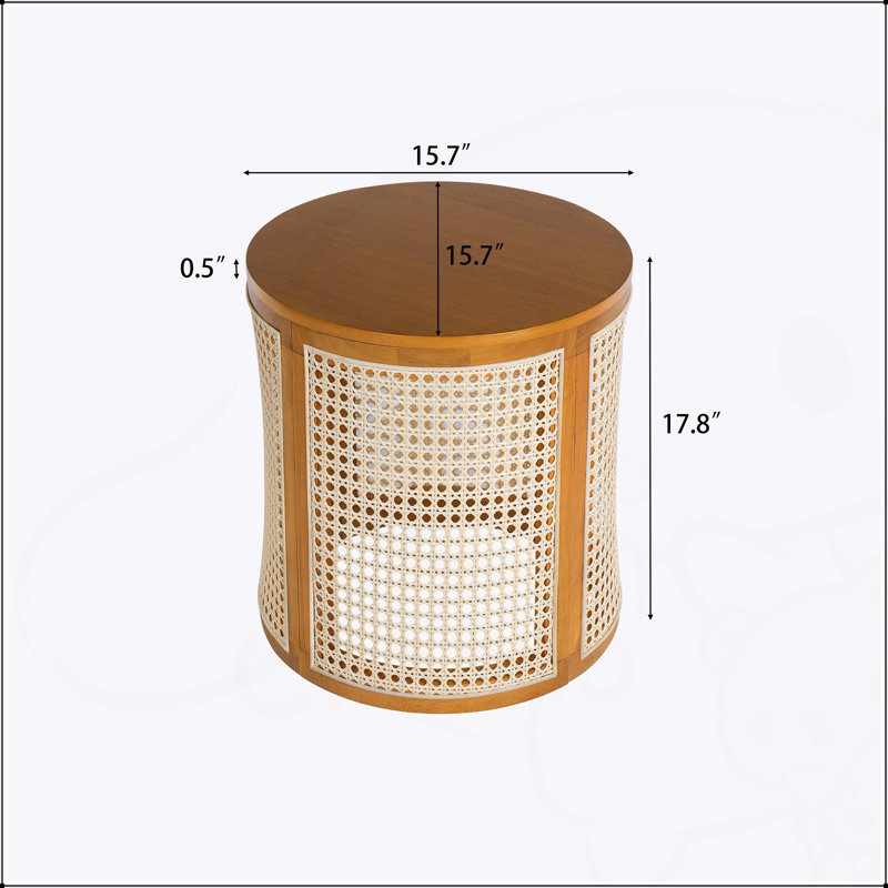 Table de bout ronde chic 15,70 po avec motif tissé creux, table de chevet en bois d'hévéa pour un décor moderne et traditionnel, facile à assembler