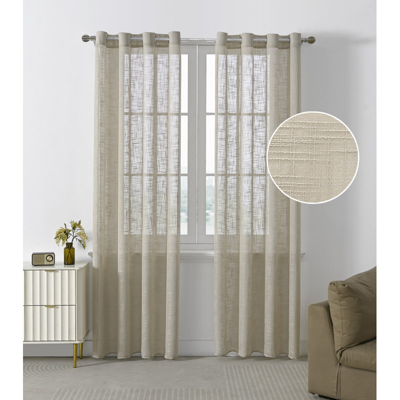 Carthamus Polyester Linen like Textured Gromments Curtain Pair, 52" W x 84" L, Coffee Polyester