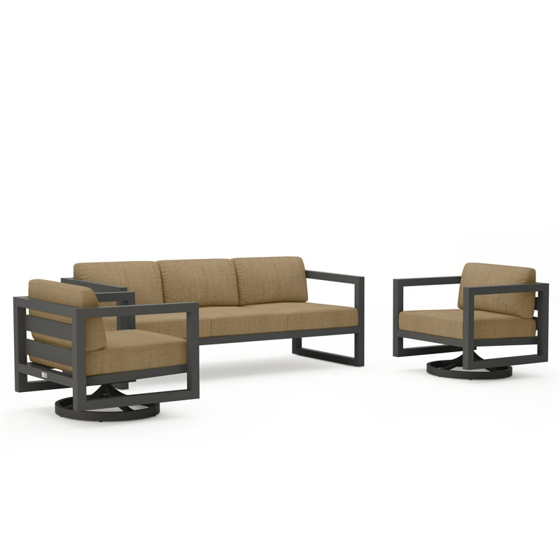 Avion 3 Piece Sofa Set With Swivel, Canvas Charcoal Sunbrella® Canvas, Slate