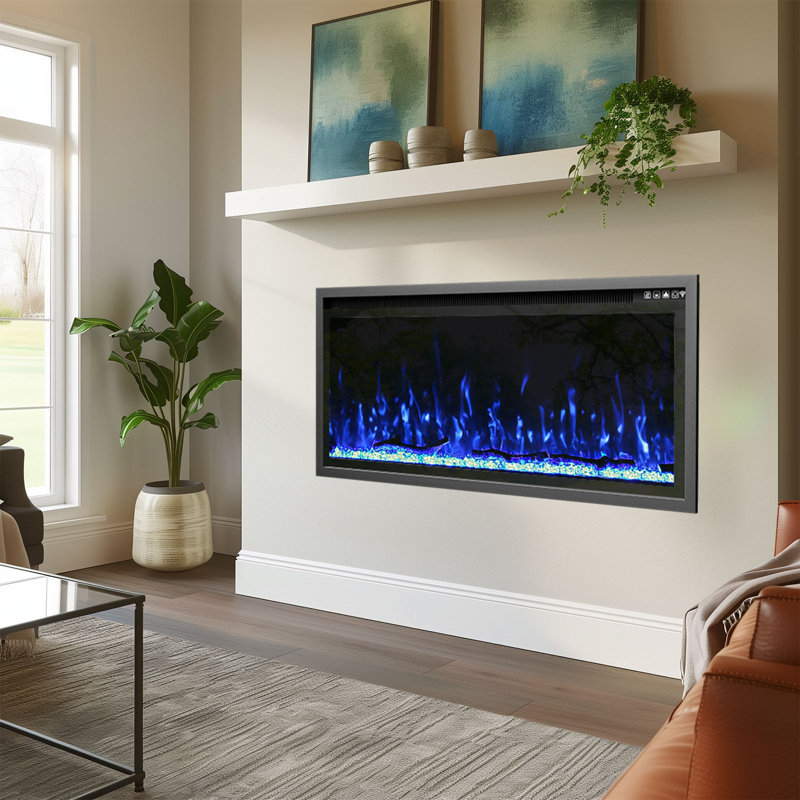 Smart Linear Electric Fireplace, 23.23" H x 42" W x 4.45" D