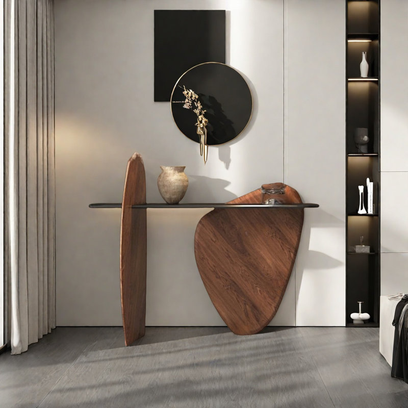 Console Modern Luxury Art, Or champagne, H 33,46 po x l 47,24 po x P 13,78 po, Gris