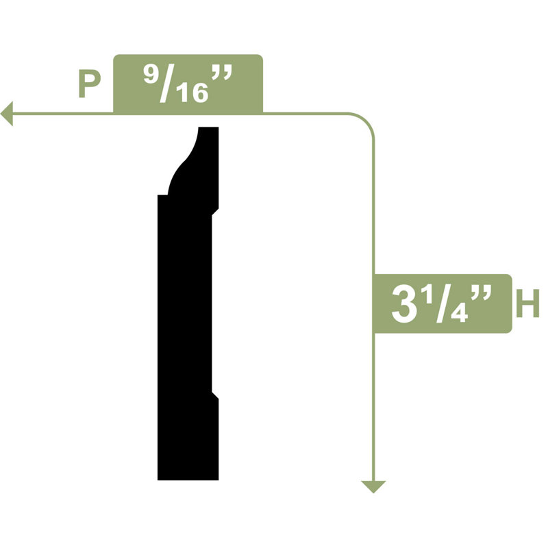 WG623 - Moulure de base en PVC de H 3 1/4 po x P 1/2 po x L 96 po