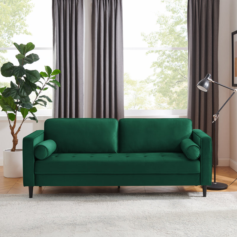 Jeses 207Cm Square Arms Sofa, Green Velvet