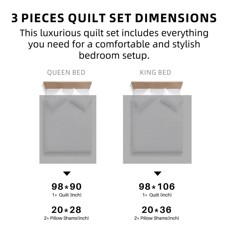 Ensemble de courtepointe en coton, Toile beige, Courtepointe pour lit grand + deux taies décorati