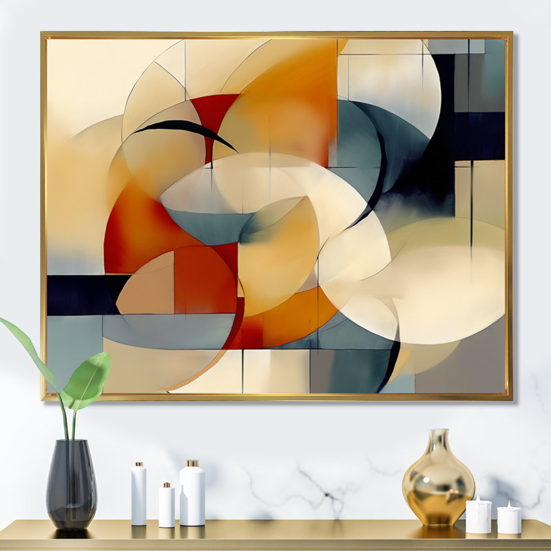 Damore Exploring Abstracted Patterns I - geometric canvas Print, 30" H x 40" W x 1.5" D, Gold Floater Framed