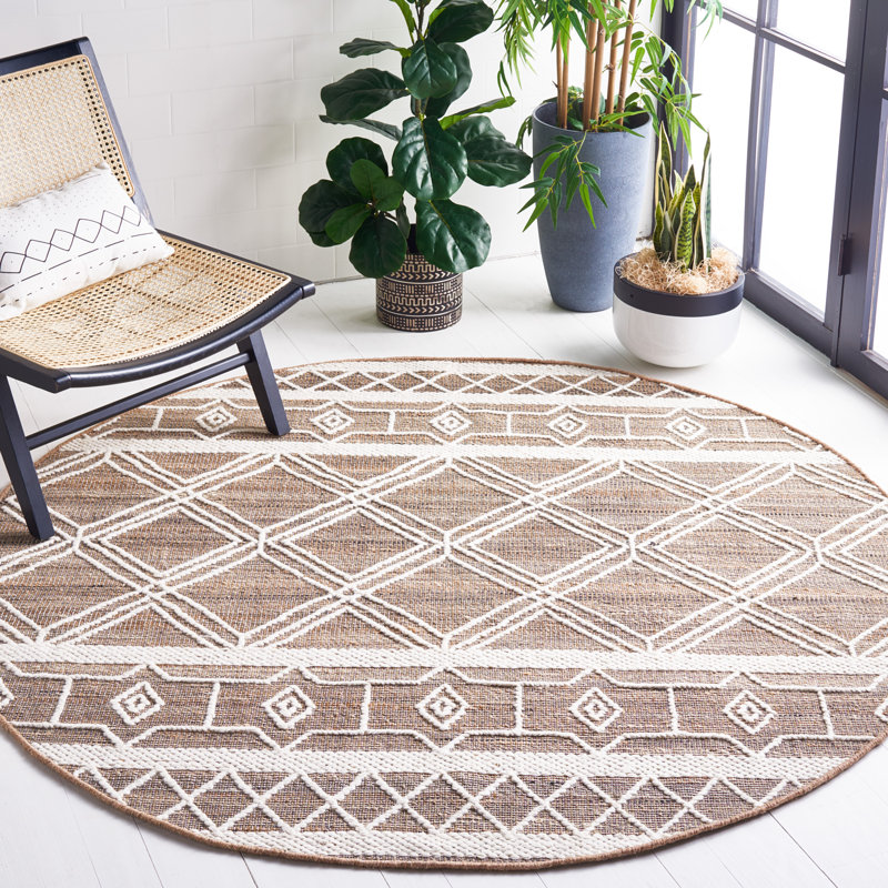 Adwell Natural Fiber Hand Woven Jute/Wool/Cotton Southwestern Rug in Natural/Ivory, Round 6'
