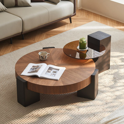 Modern 2-Piece Round Wood Coffee Table Set by PillieFur