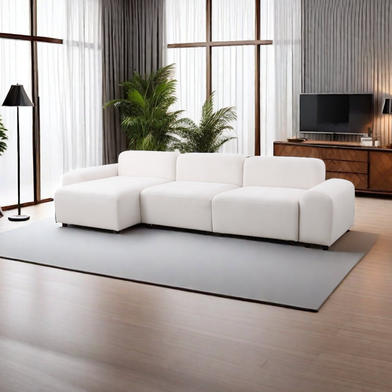 Amram 127.5" 4-Piece White Microfiber L-Shaped Minimalistic Cloud Sectional Sofa Set