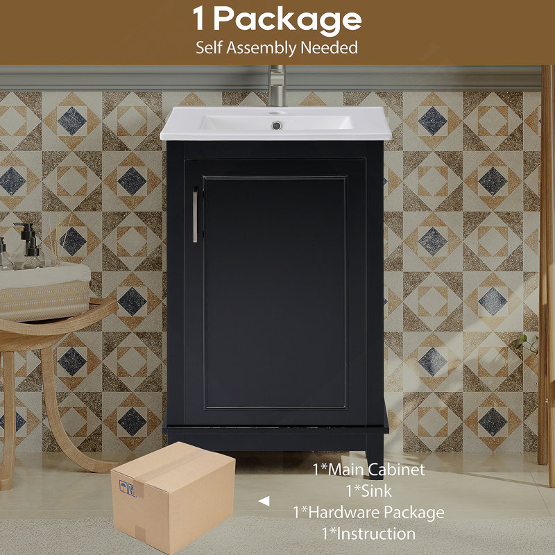Petit meuble-lavabo moderne de 20 pouces avec lavabo en céramique - 20 * 14,5 * 33,3 pouces, rangement spacieux, 1 porte à fermeture en douceur