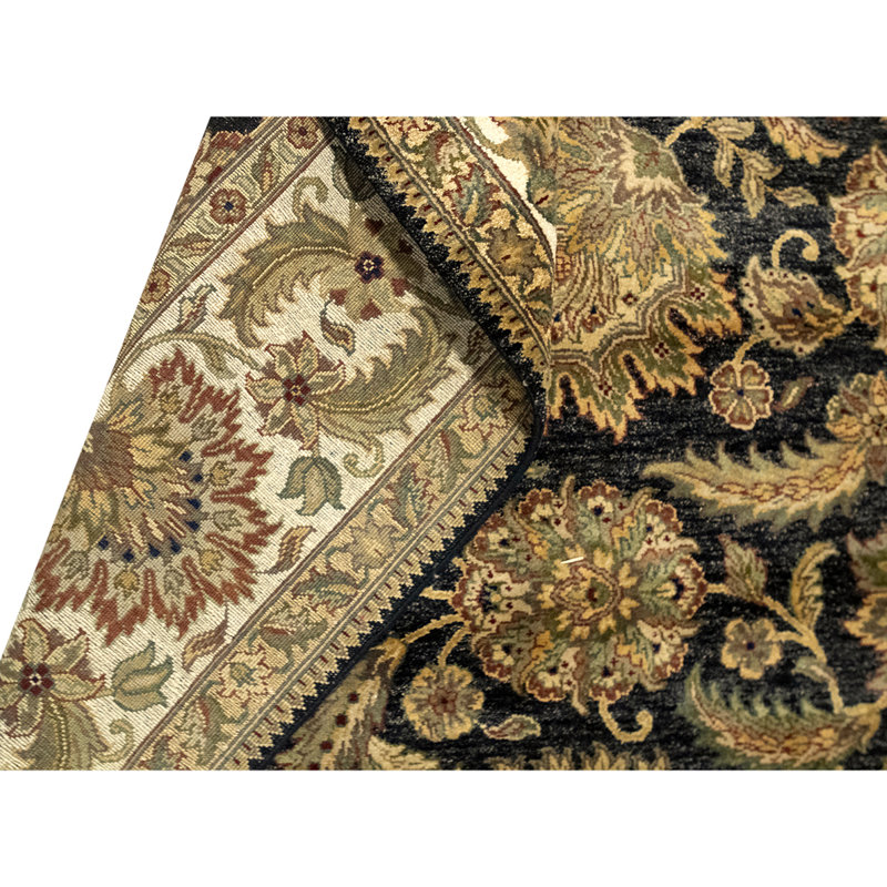 Tapis noir / vert / beige noué à la main de haute qualité