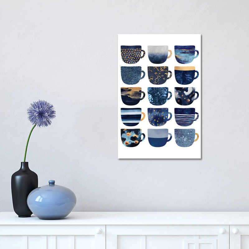 Pretty Blue Coffee Cups I - Single Picture Frame Print on Canvas, No Frame, 152.5 cm H x 101.5 cm W x 3.175 cm D
