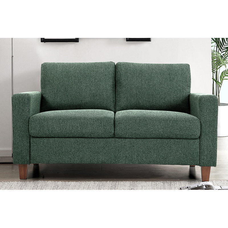 Mid-Century Modern 2-Seater Loveseat Sofa, Upholstered Couch with High Density Foam Cushion, Green Polyester