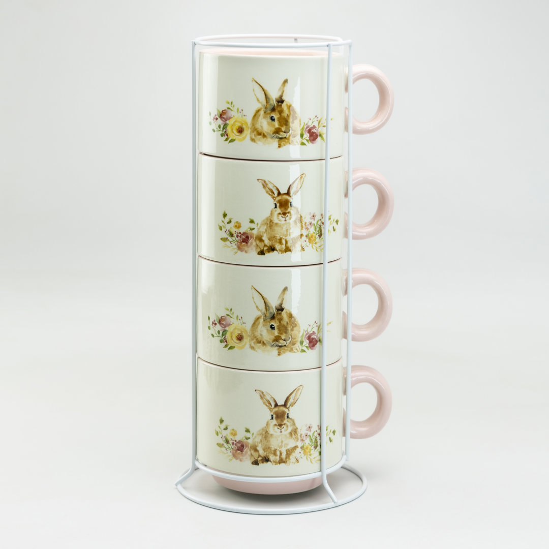 Posey Bunny Stackable Coffee Mug 4 Piece Set Grace's Tea Ware