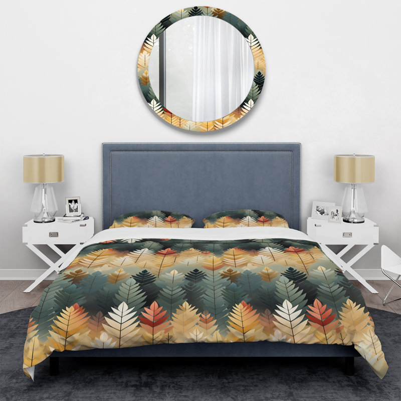 Mustard Yellow And Vivid Gray IV - Duvet Cover Set - Microfiber Polyester, Queen Duvet Cover + 2 Standard Shams, Floral