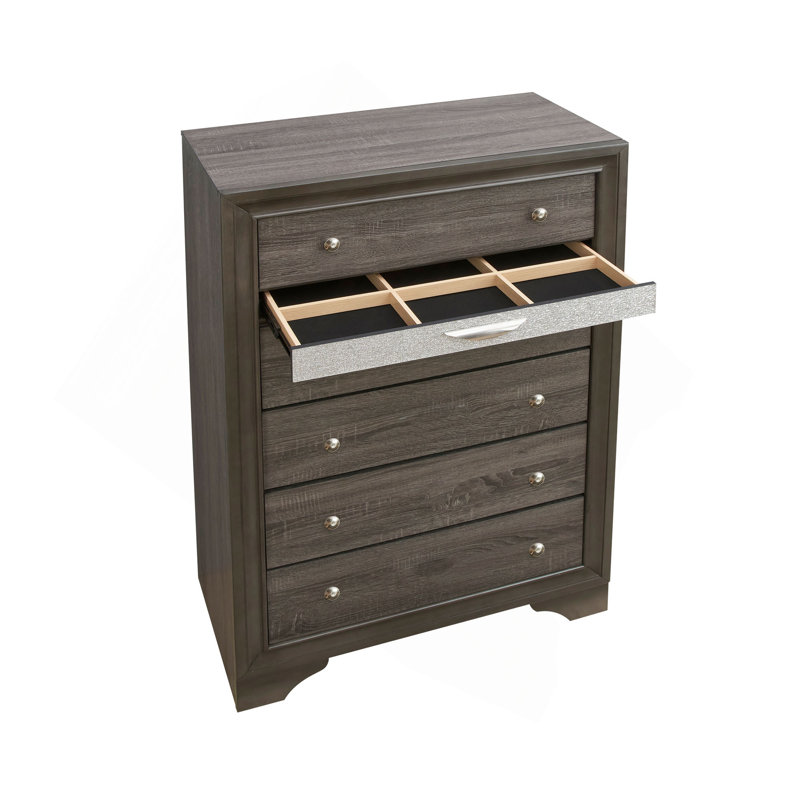 Commode verticale avec panneau décoratif et boutons ronds, Gris