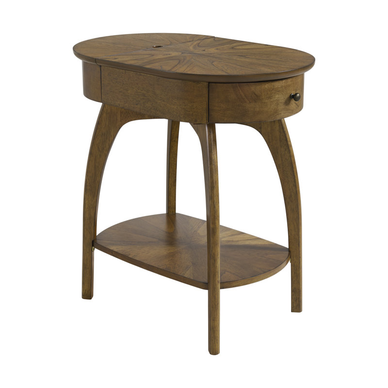 Atreu Mid-Century Modern Chairside End Table With Charging Station, Nutmeg Brown