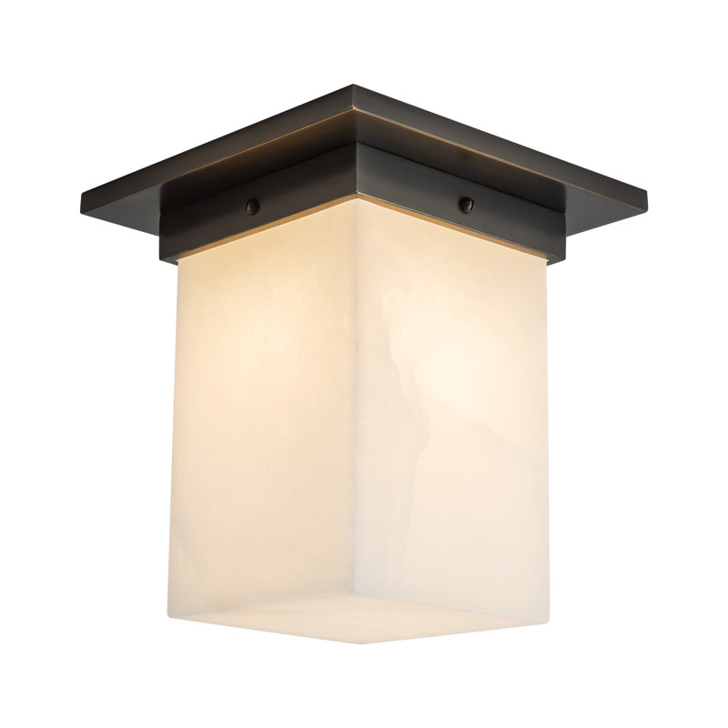 Mineral 8-in Brass Flush Mount, Alabaster, Oil Rubbed Bronze