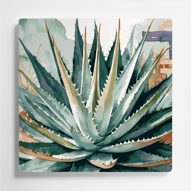 Art mural gris en métal Southwestern Plants Aloe Vera 147, H 16 po x l 16 po