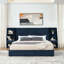 Base de lit plateforme avec rangement moderne, tête de lit en velours brillant avec bibliothèques latérales et tiroir, matelas non inclus-1061938742-1061938741