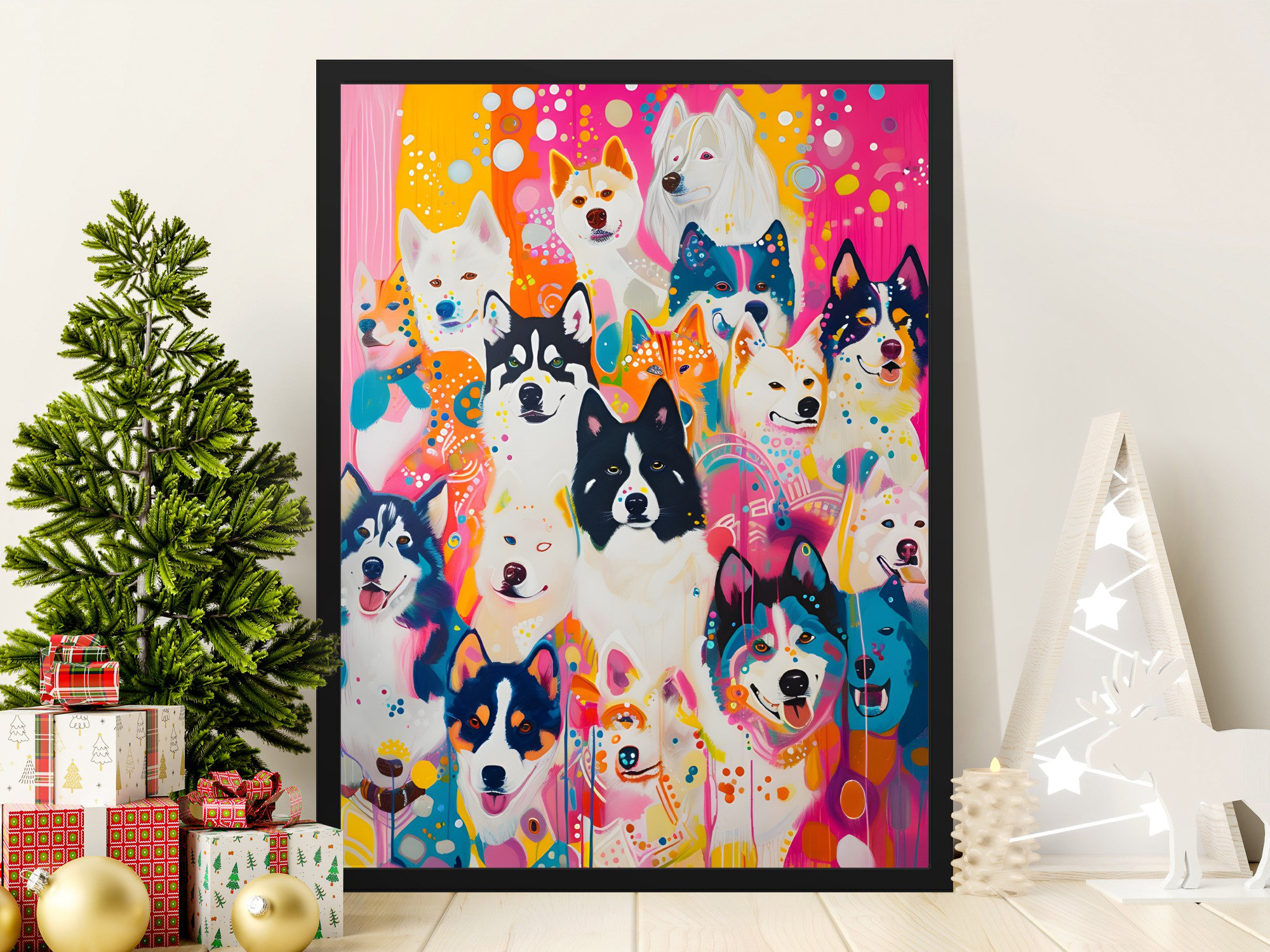 Happy Larry Colorful Huskies Wall Art, Dog Breed Poster, Modern Art ...