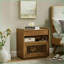 Table de chevet moderne Mid Century avec station de charge, 2 tiroirs et tablette ouverte - noyer clair