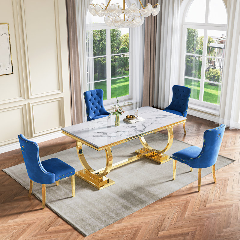 Rectangular 70.1"L X 35"W Dining Set (Set Of 5), Blue