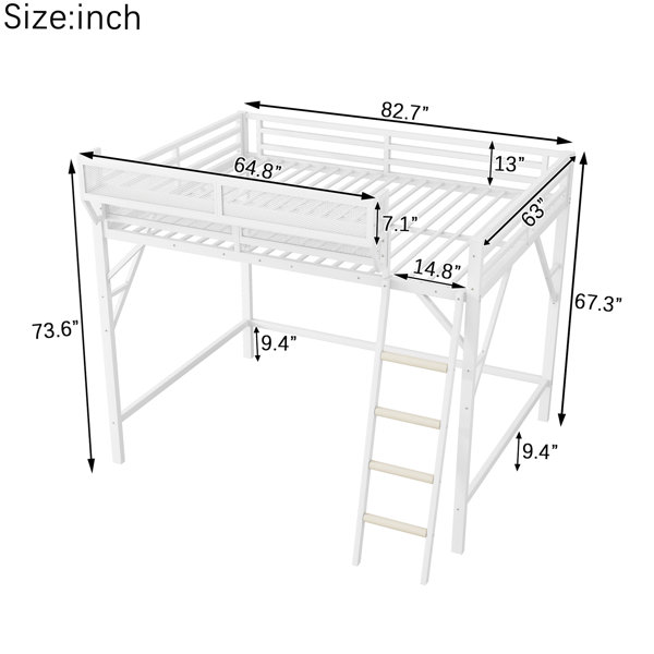 Ivy Bronx Full Size Metal Loft Bed With And Storage For Teens, Black 54 ...