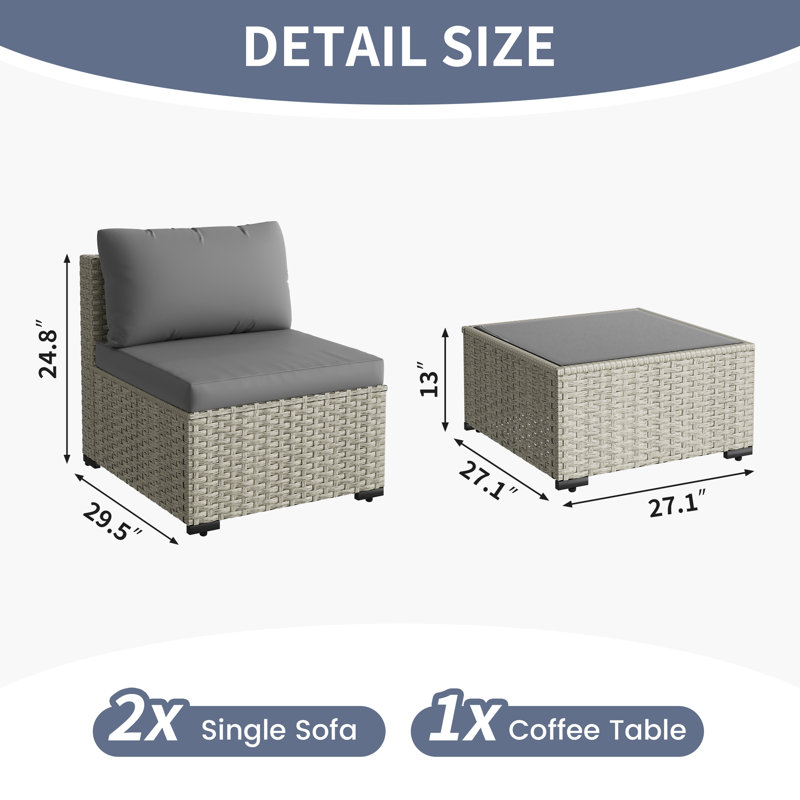 5 Piece Patio Conversation Set With Coffee Table And Cushions, Gray