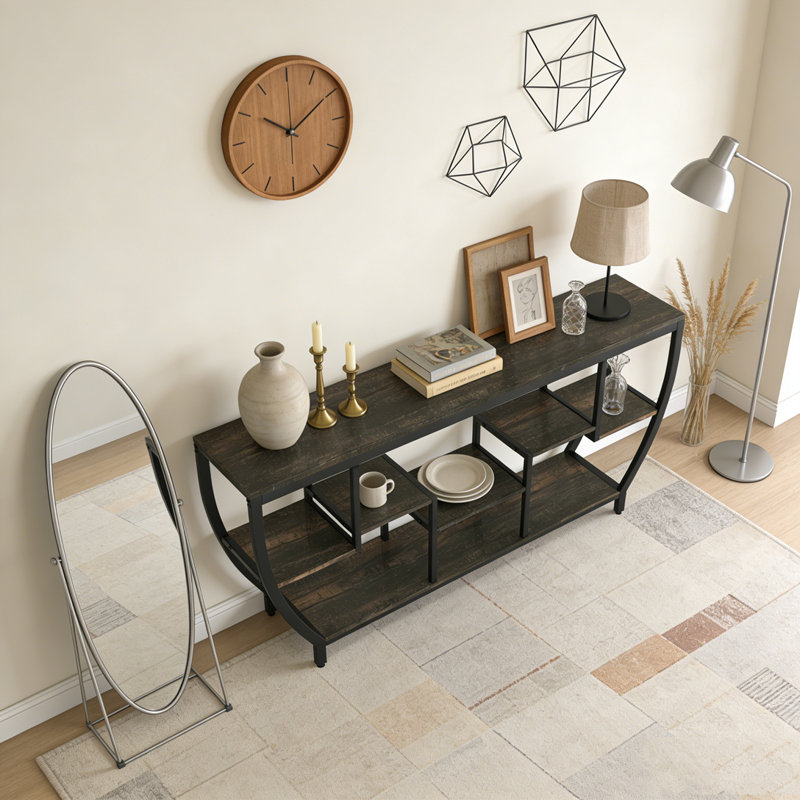 Industrial Console Table Entryway Sofa Table with Shelves, Black