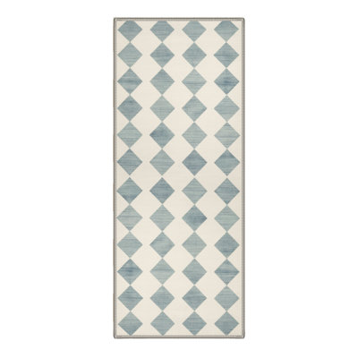 Liadan Diamondix Geometric Machine Washable Blue / Beige Indoor Area Rug with Non-Slip Backing