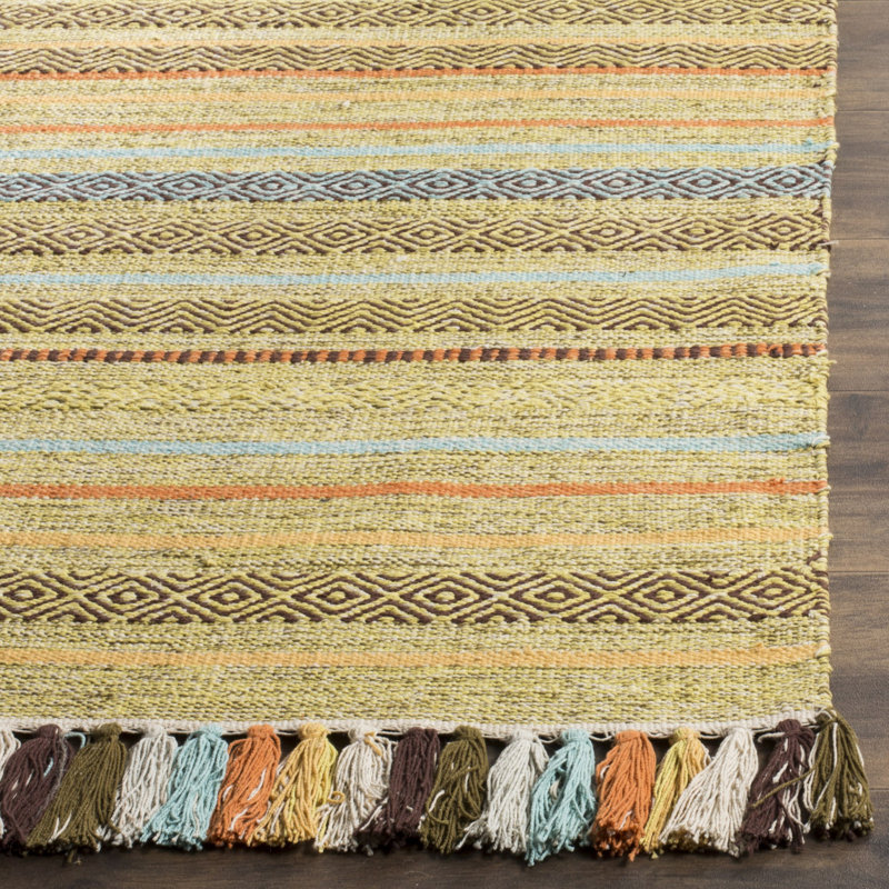 Montauk Hand Woven Cotton Striped Rug, Square 6'