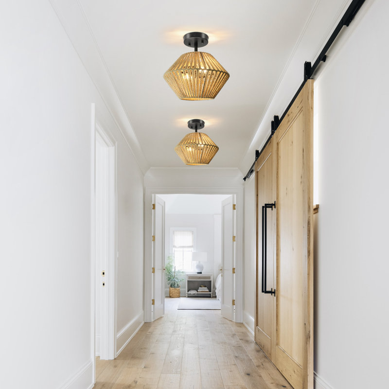 Baulch Rattan Semi Flush Mount Ceiling Light Boho Light Fixture Ceiling Lights Flush Mount Semi Flush Light Fixture