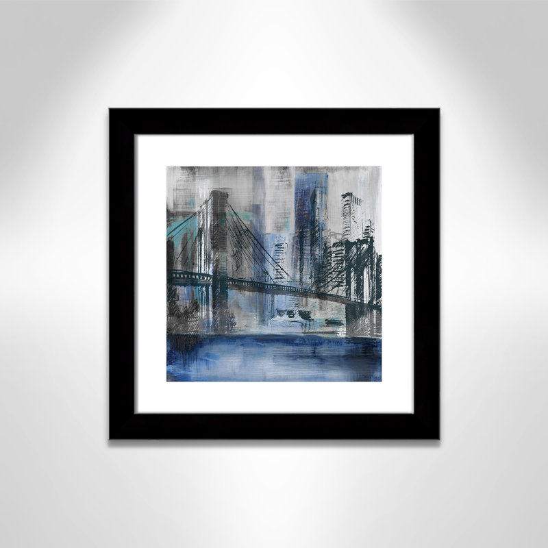 Pont de Brooklyn - peinture encadrée, H 18,5 po x l 18,5 po x P 1,25 po, Cadre noir