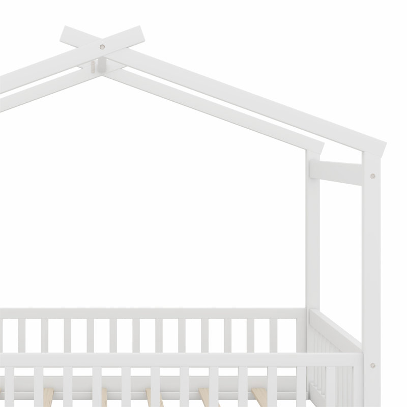 Structure de lit en bois avec clôture, Blanc