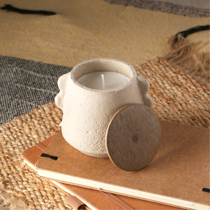 Bougie en pot avec couvercle en bois Ecomix - lavande vanille, 8 oz, Beige clair