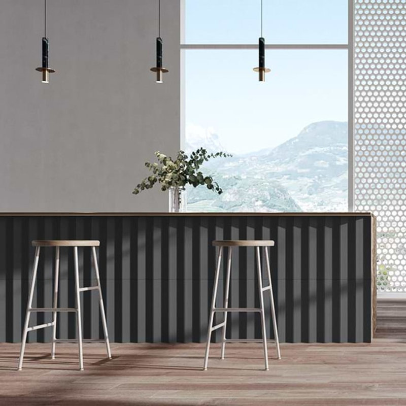 Kinzie 4x16 Concave 3D Matte Ceramic Tile, Charcoal