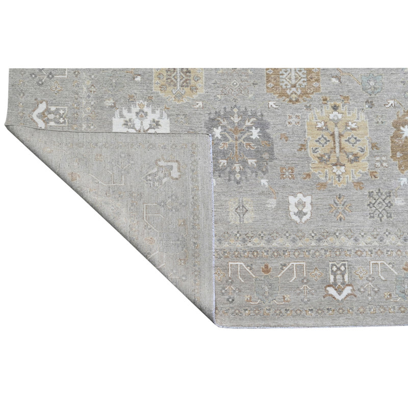 Hand Knotted Wool Area Rug in Silver
