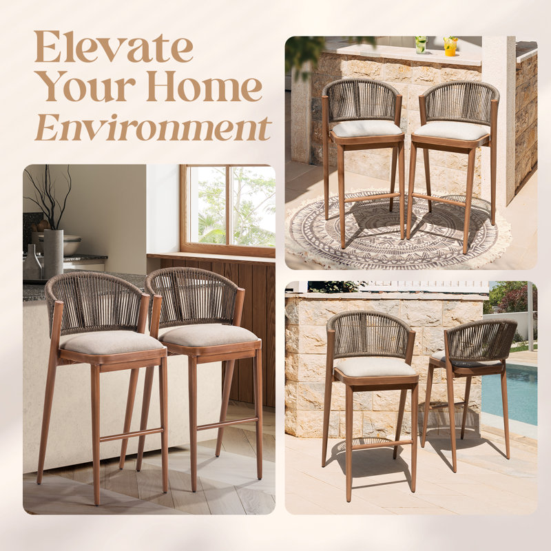 Modern Rope Bar Stools Set of 2, 28.38"H