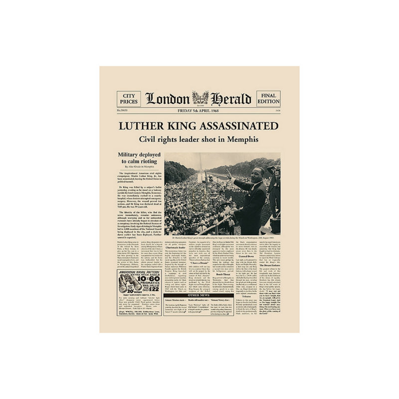 Luther King Assassination a Toile texturée embellie à la main, H 36 po x l 27 po x P 1,5 po
