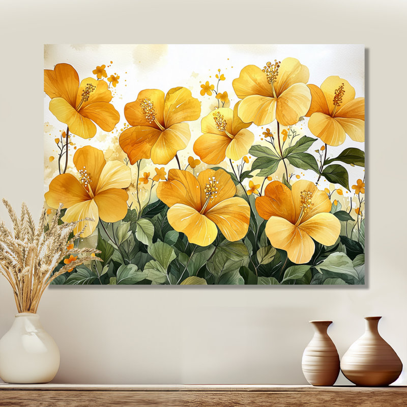 Été, lueur dorée d'hibiscus III - Hibiscus, art mural, H 16 po x l 32 po, Toile tendue, Ne s’applique pas