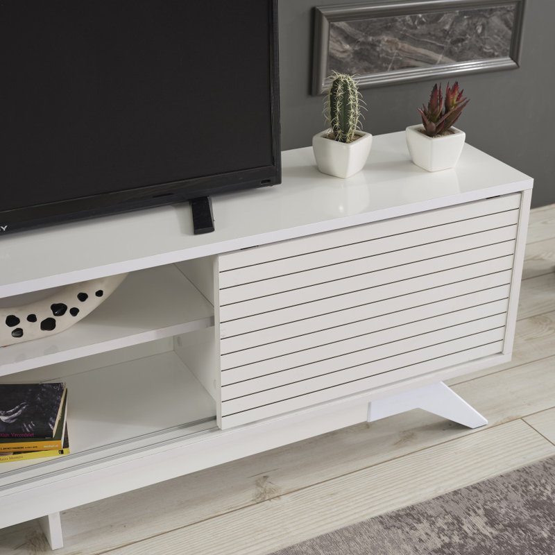 Meuble télé avec rangement 2 portes en bois massif Kely, Blanc