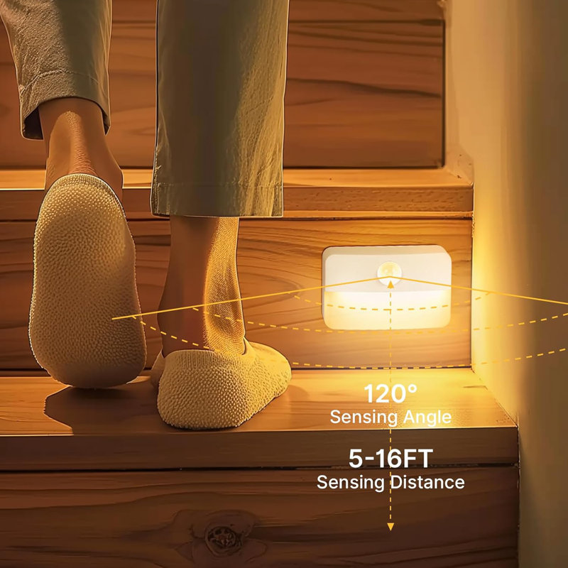 Paquet de 8 lumières d'escalier à capteur de mouvement pour lumières de garde-robe intérieures à piles