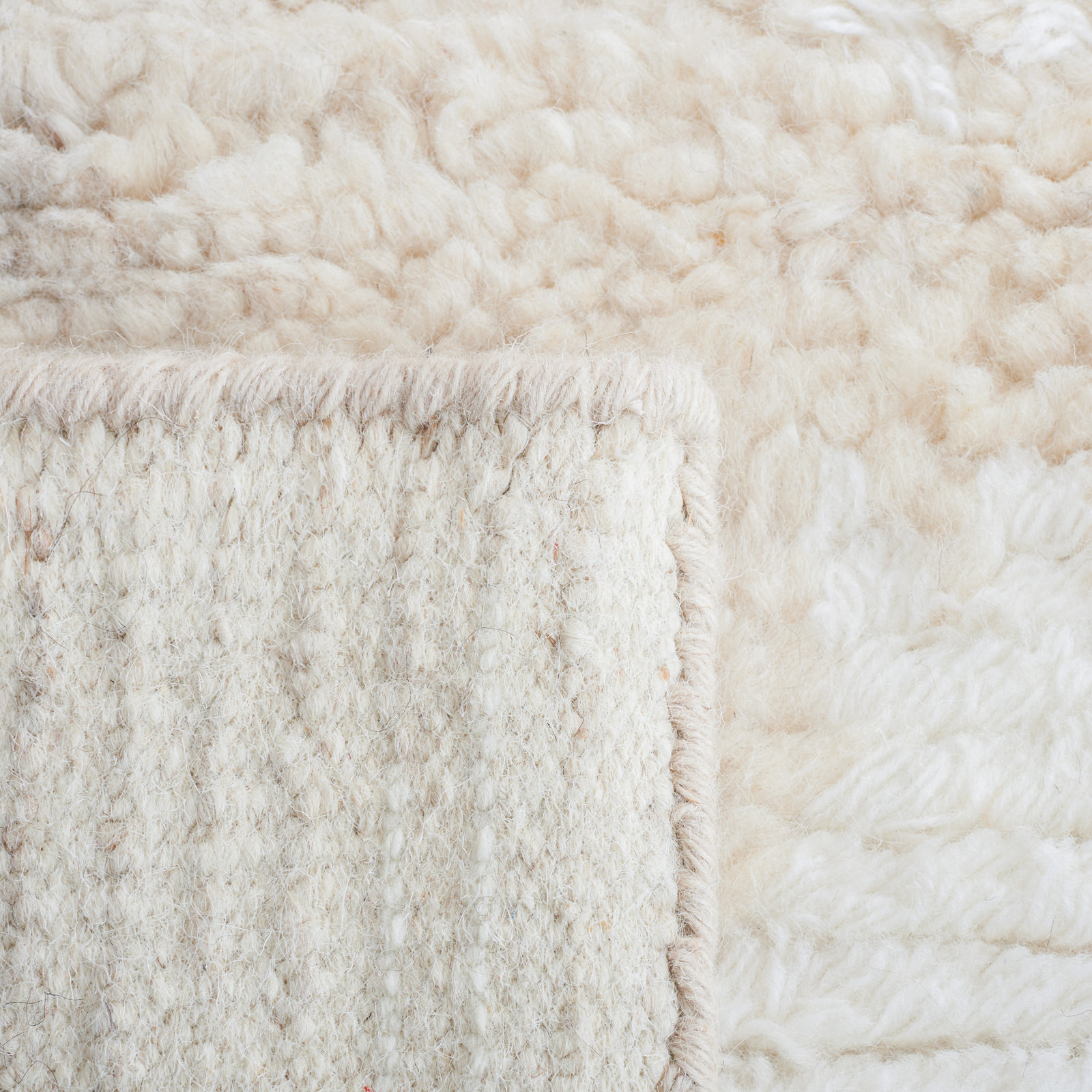 Kass Ivory Beige Hand-Woven Flatweave Wool Rug, Rectangle 4' x 6'