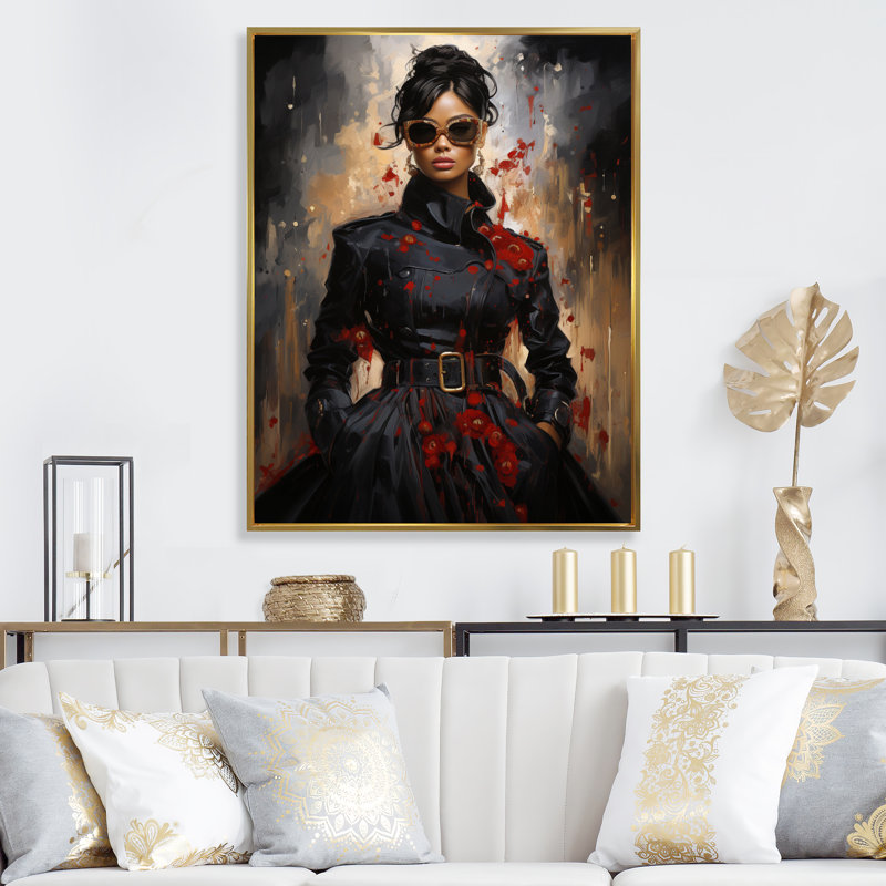 Sagitta Red Fashion Finest - reproduction sur toile, H 32 po x l 16 po x P 1 po, Cadre flottant doré