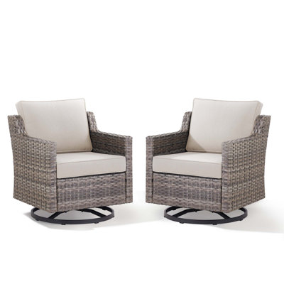 Outdoor Swivel Rocker Patio Chairs Set Of 2, Wicker Furniture With Smooth Swivel And Gentle Rocking For Porch, Poolside, Deck, And Yard