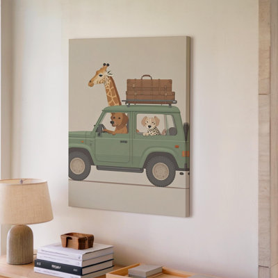 Wall Art Safari Jeep Adventure Canvasplayful Wildlife Exploration Art Canvas Ready To Hang Gallery Wrapped Home Decor Modern Design