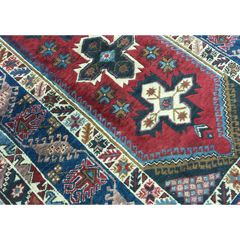 Tapis rouge et bleu marine noué à la main de haute qualité