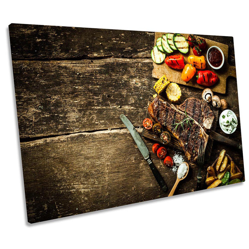 Steak House Kitchen Food Framed - Wrapped Canvas Print, 91.4cm H x 137.2cm W x 4cm D