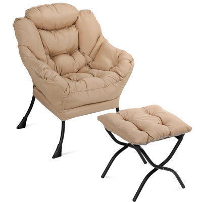 Lovich Upholstered Accent Chair with Ottoman, Button Tufted Cozy Armchair Single Sofa with Footrest by George Oliver