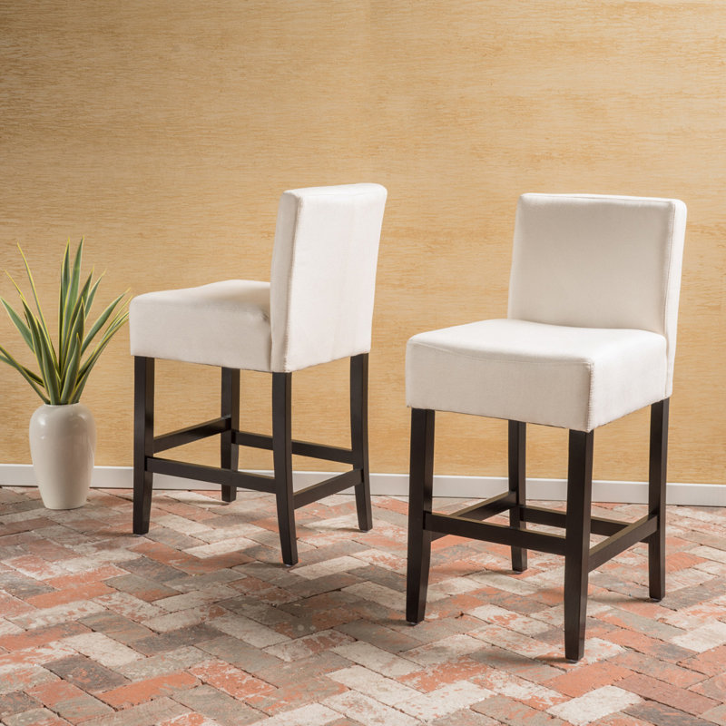 Ensemble de tabourets de bar rembourrés en tissu avec base en bois, Beige, Tabouret de comptoir (siège d'une hauteur de 26 p